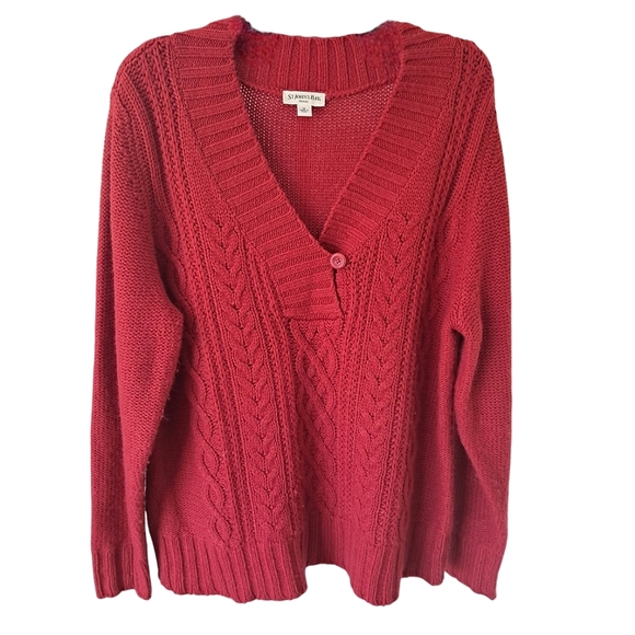 St. John's Bay Sweaters - St. John's Bay 1X Red Cable Knit Sweater V-Neck Warm & Comfy